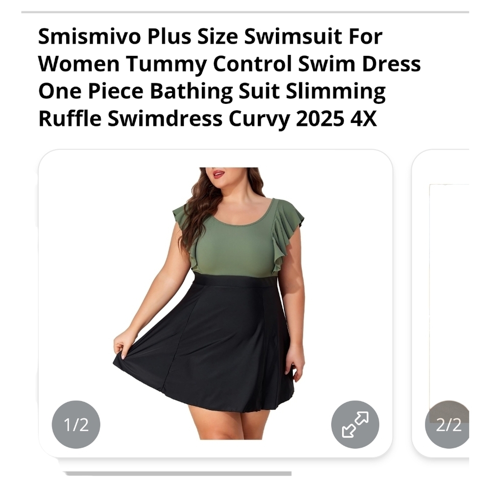 SMISMIVO - 4X Green & Black Ruffle Sleeve Swim Dress - Picture 11 of 13